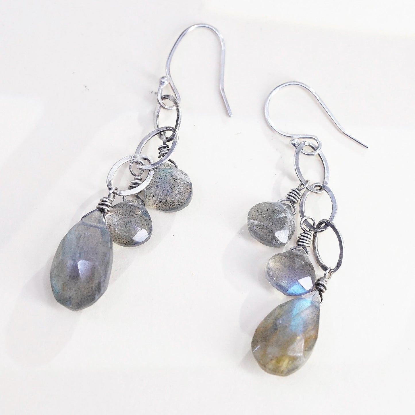 VTG Sterling 925 silver handmade filigree teardrop earrings labradorite drops