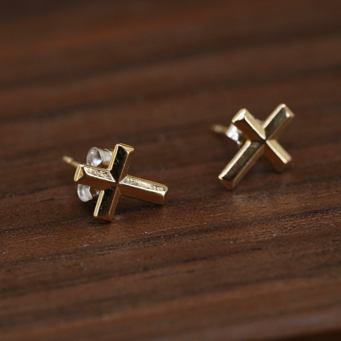vermeil yellow gold over Sterling silver handmade earrings, 925 cross studs