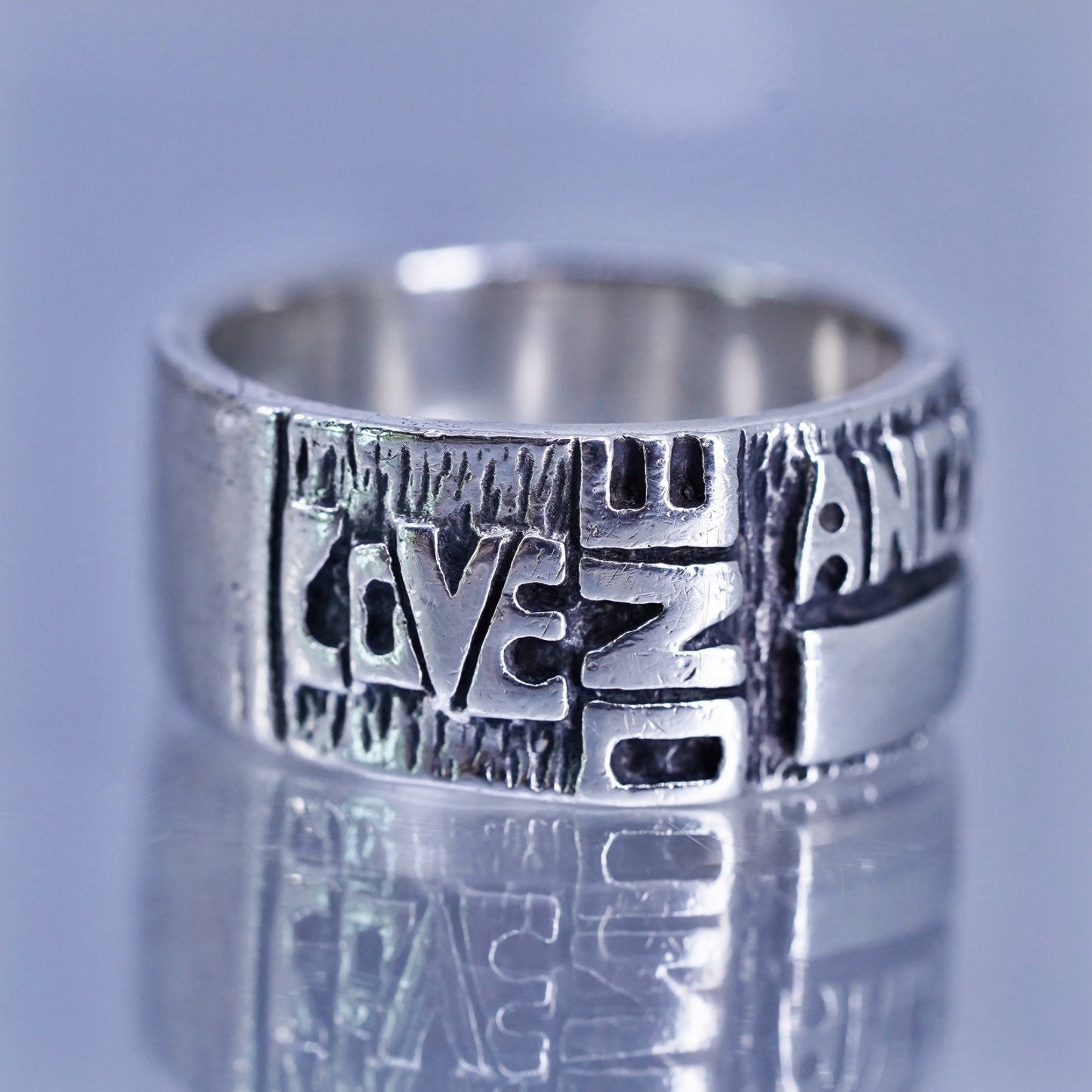Size 10.5, Sterling 925 silver ring, “Love one another i have loved you” band
