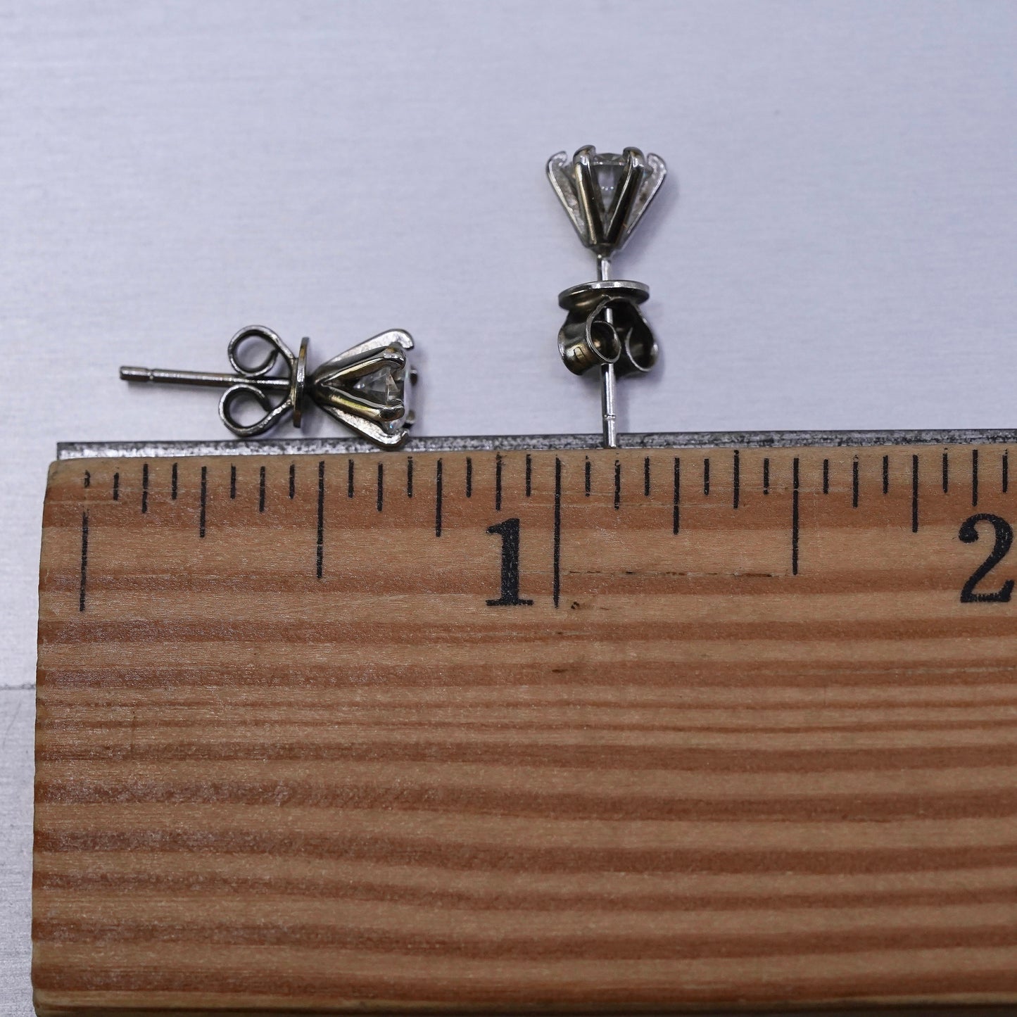 4mm, vintage Sterling silver clear round crystal studs, cz earrings