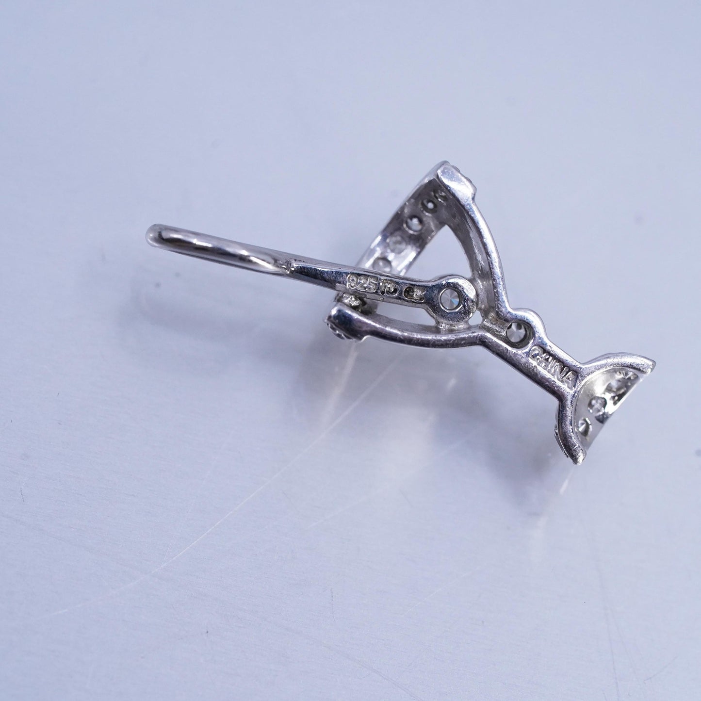 Vintage sterling 925 silver cocktail glass pendant with cluster Cz
