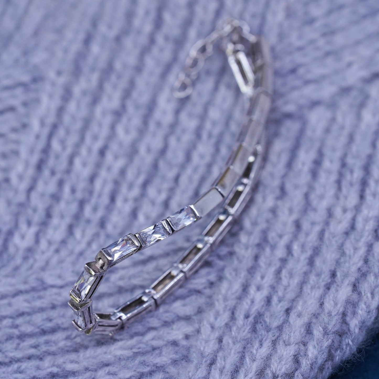 7", vintage Sterling 925 silver tennis bracelet with clear cz