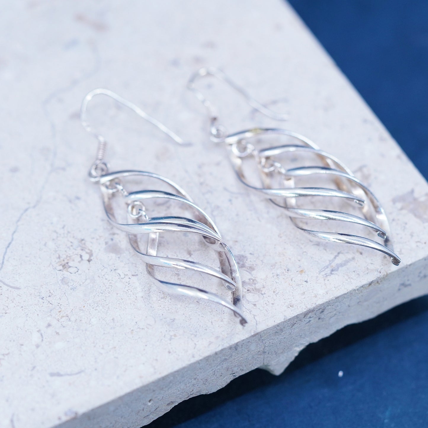 Vintage sterling silver handmade earrings, modern 925 twisted hoops