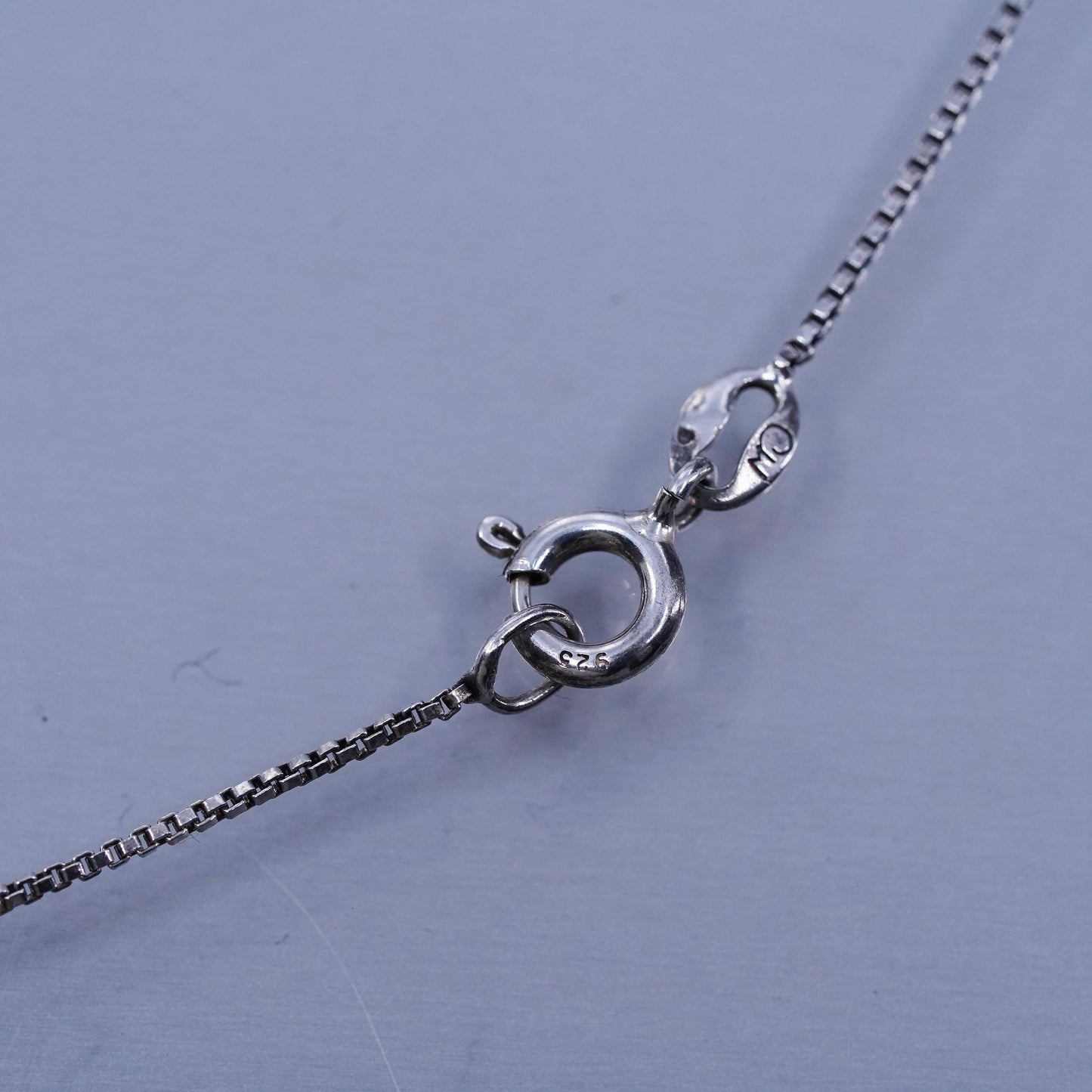 18”, Vintage Sterling silver necklace, box chain with 925 beaded cross pendant