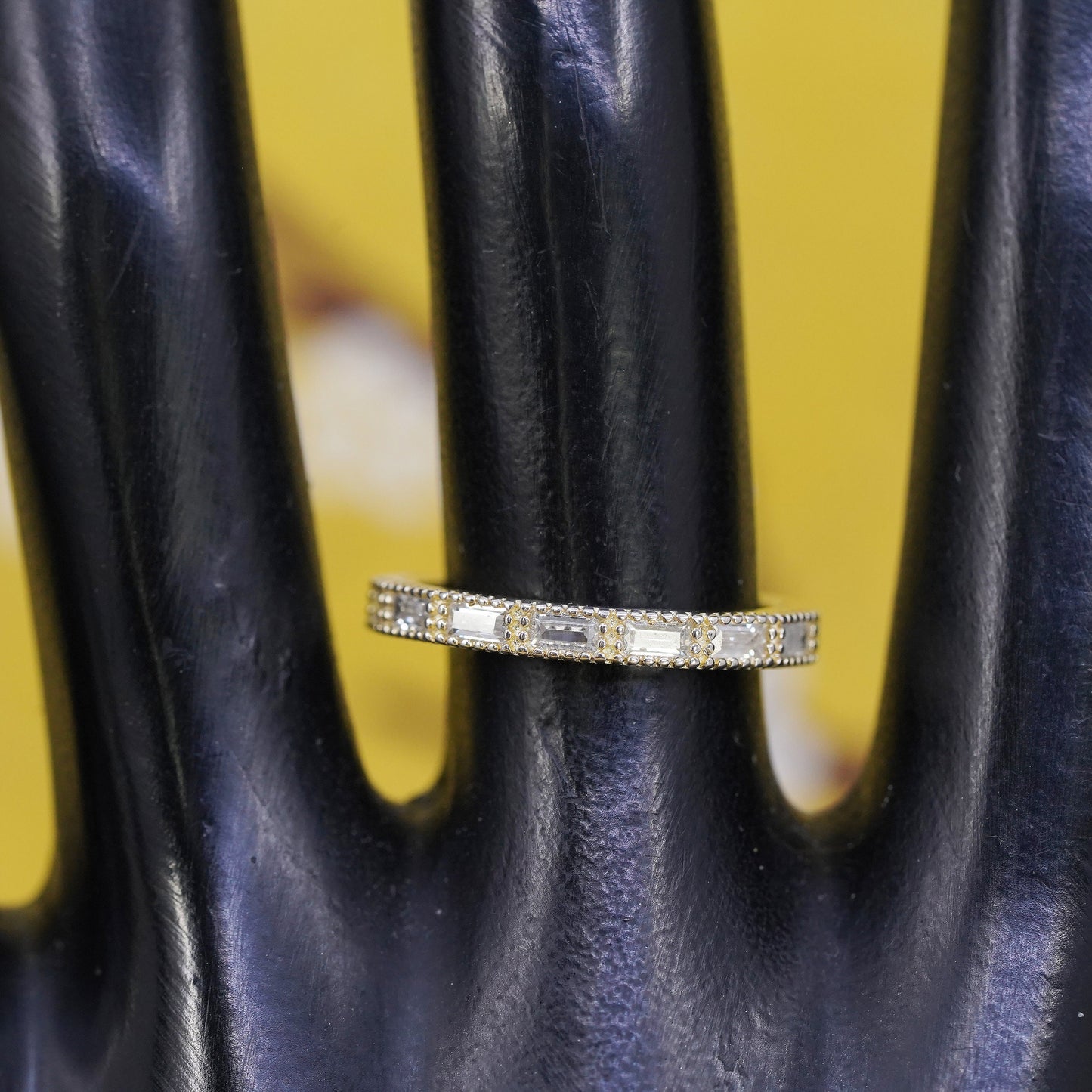 Size 7, VTG vermeil gold over Sterling silver ring, 925 stackable band with cz