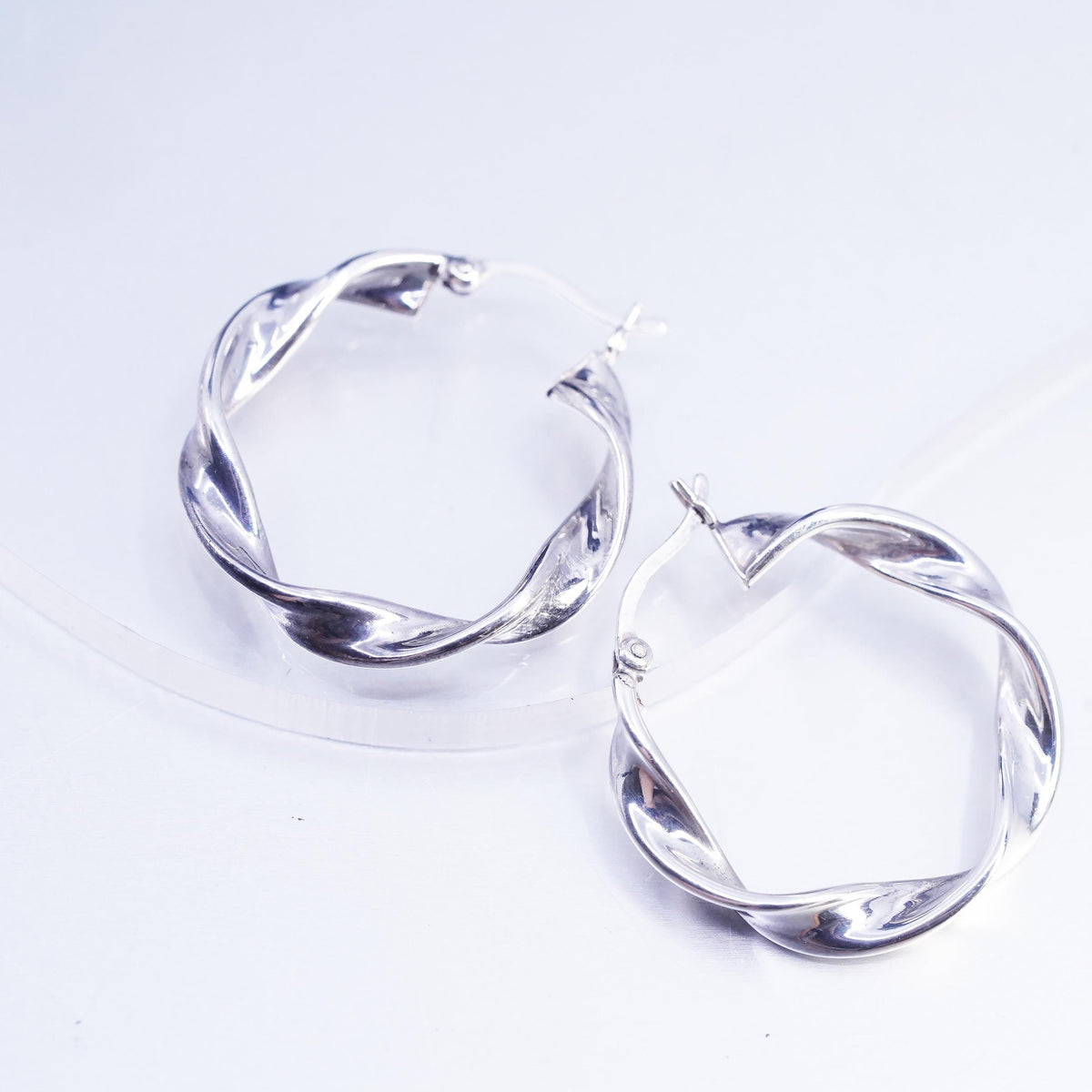 1", Vintage Sterling Silver Handmade Hoops, Italy 925 Twisted earrings, Huggie