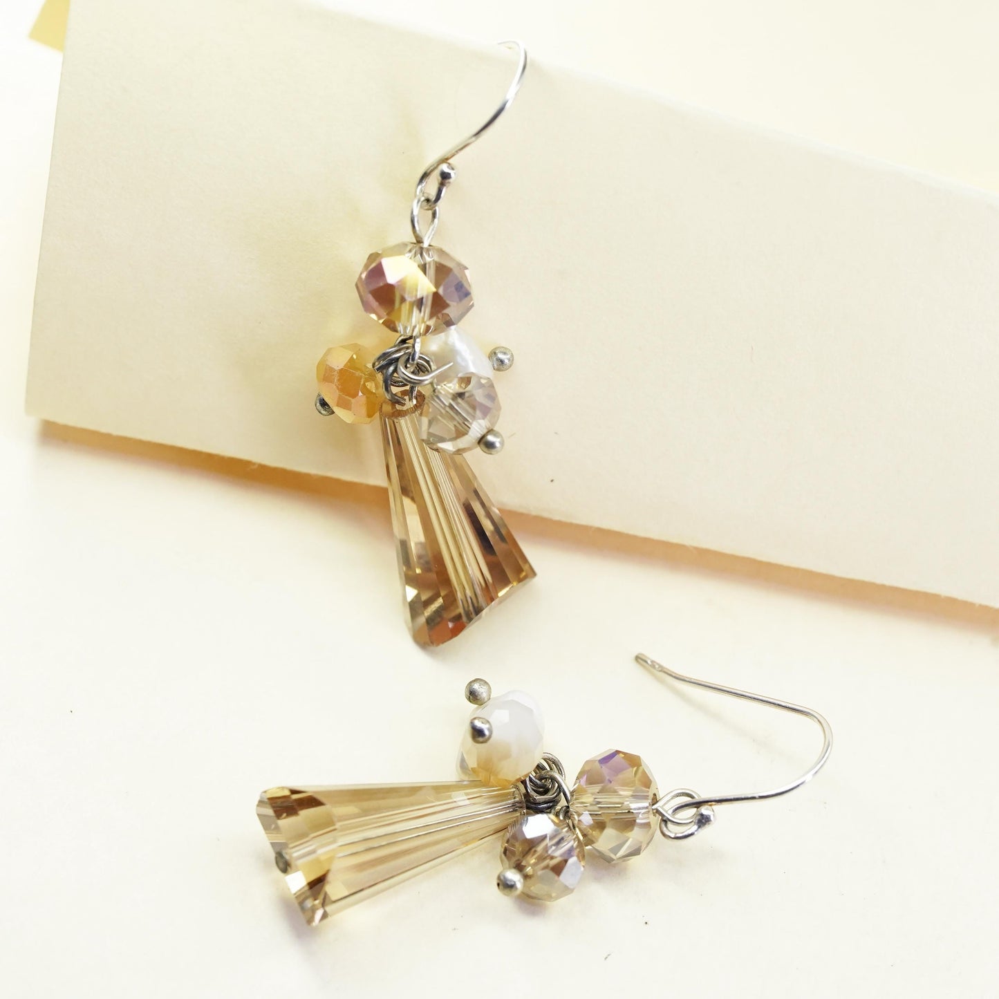 Vintage sterling 925 silver handmade teardrop earrings with cluster crystal