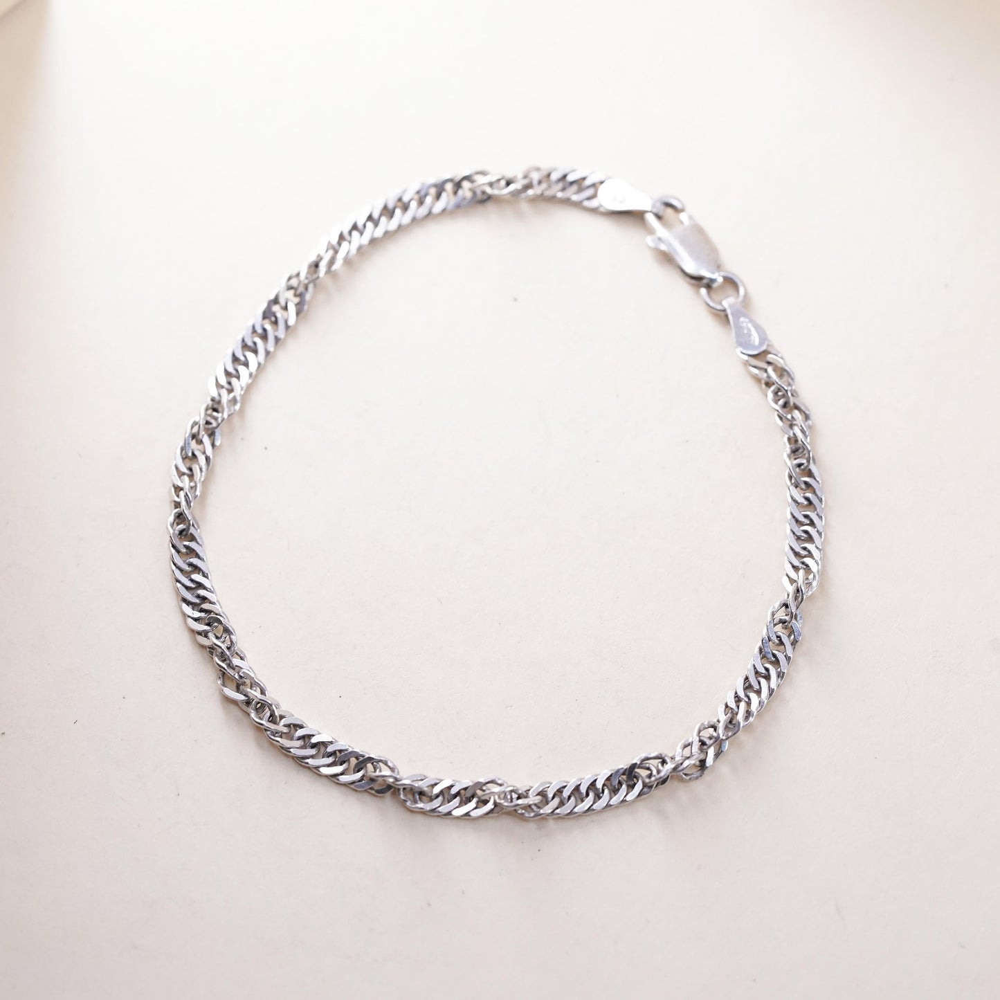 7", 3mm, Vintage IBB Italian sterling silver bracelet, twisted curb bracelet