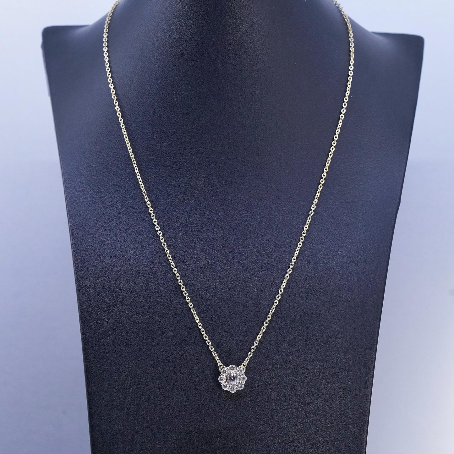 18+2", vintage Judith Ripka gold Sterling 925 silver necklace floral cz pendant