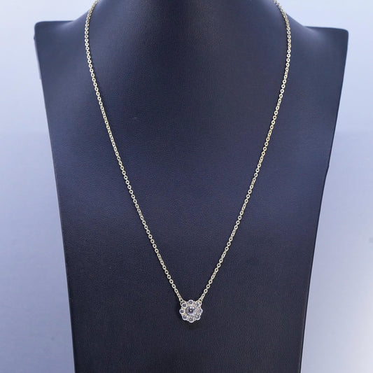 18+2", vintage Judith Ripka gold Sterling 925 silver necklace floral cz pendant