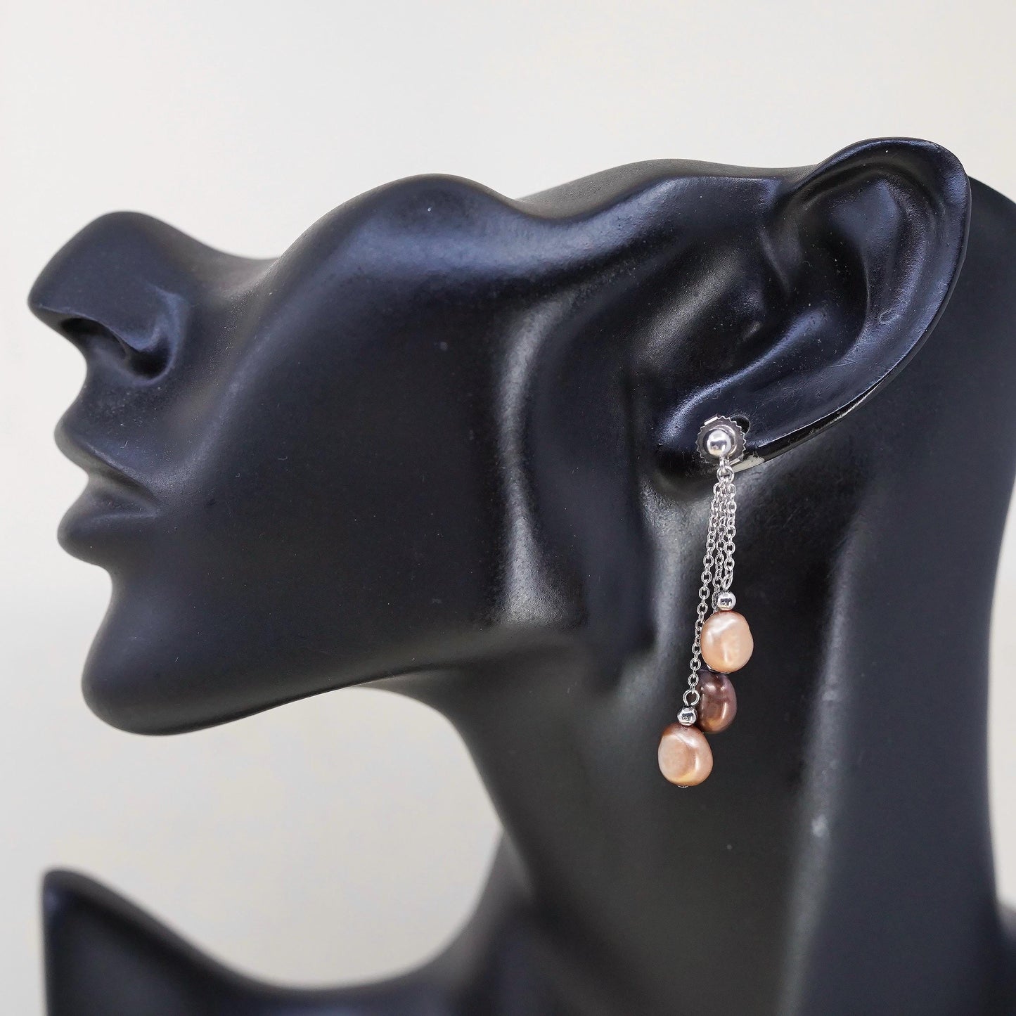 Vintage Sterling 925 silver fringe earrings with oval dyed freshwater pearl