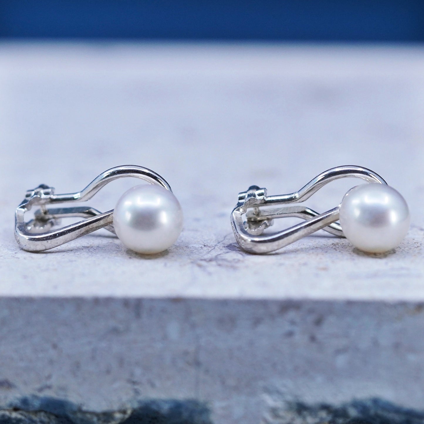 Vintage sterling silver 925 handmade earrings with pearl