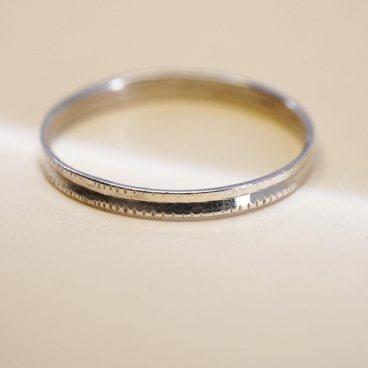 Size 8.25, vintage sterling silver textured ring, 925 thin stackable band