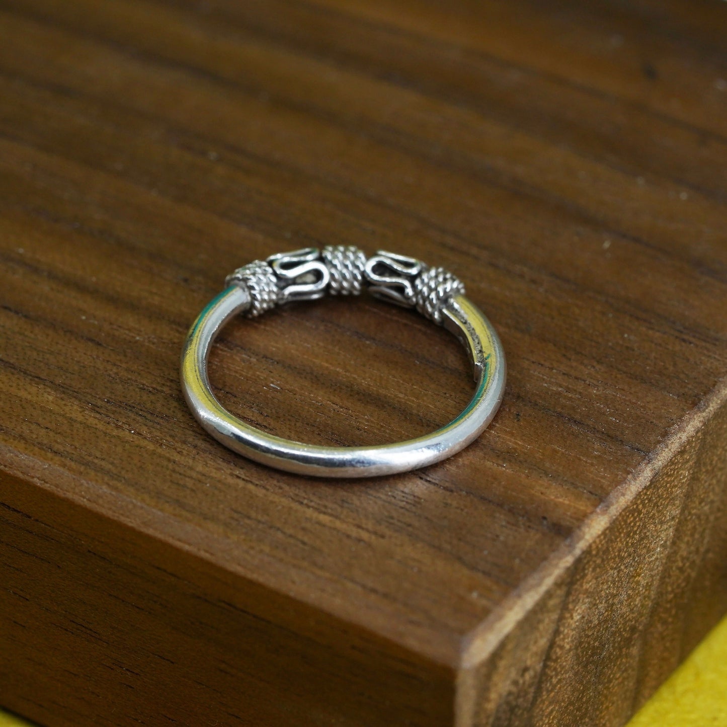 Size 5.5, sterling silver handmade ring, 925 stackable band with wired details