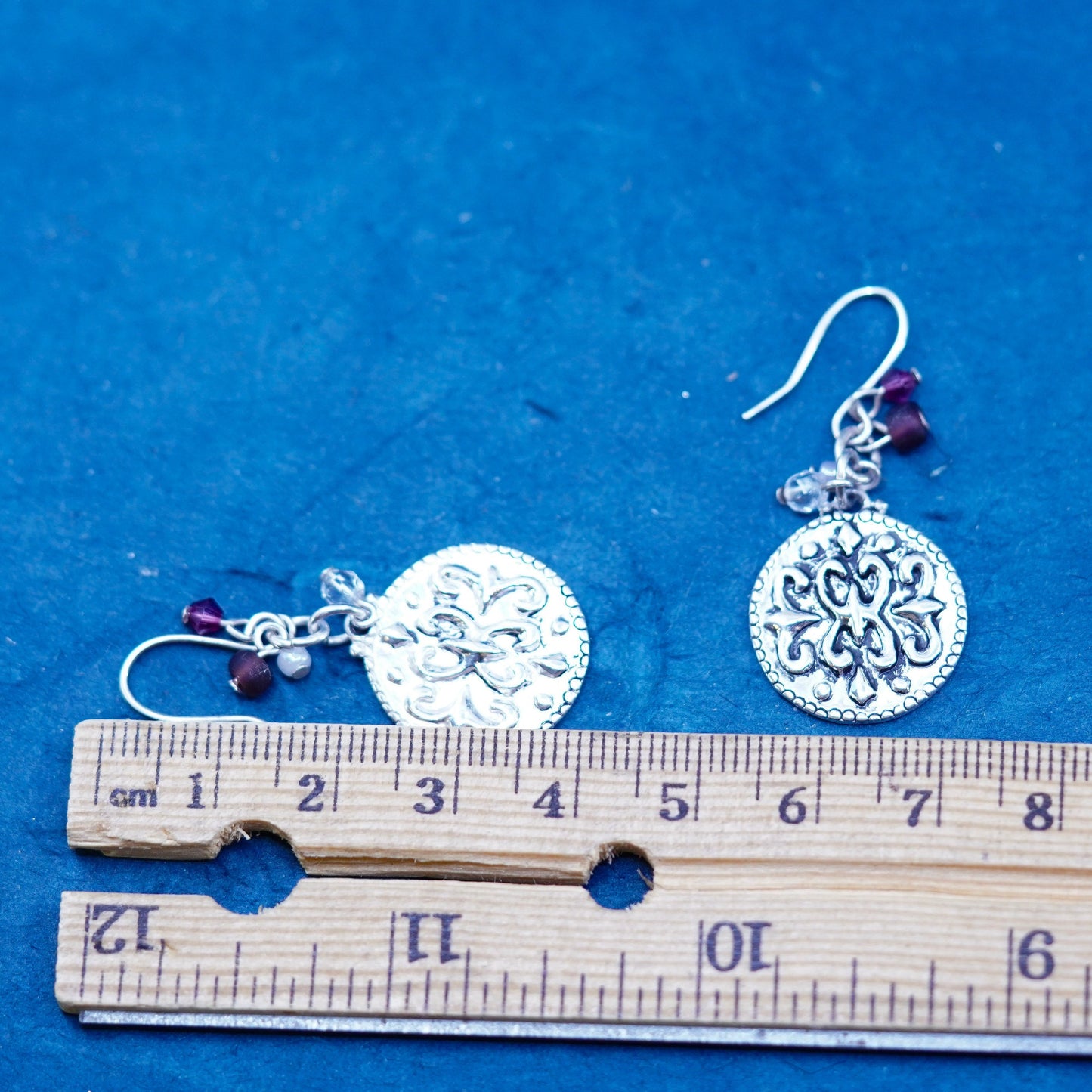 Vintage Sterling silver handmade earrings, 925 embossed dangles