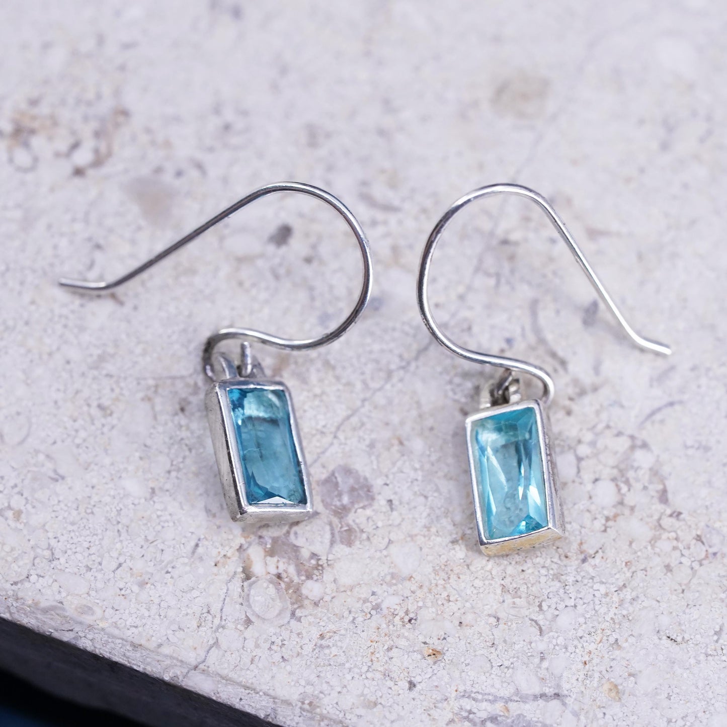 Vintage sterling 925 silver handmade earrings with blue Crystal