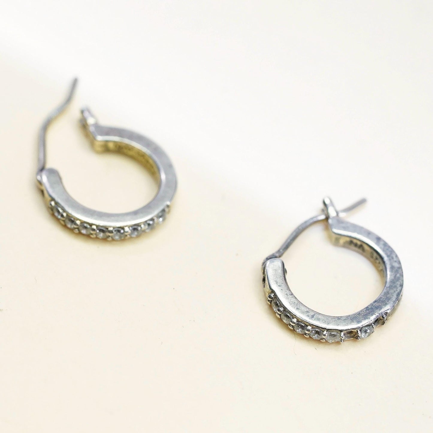 12mm, Vintage Korean Sterling Silver loop earrings, fine 925 hoops cluster cz