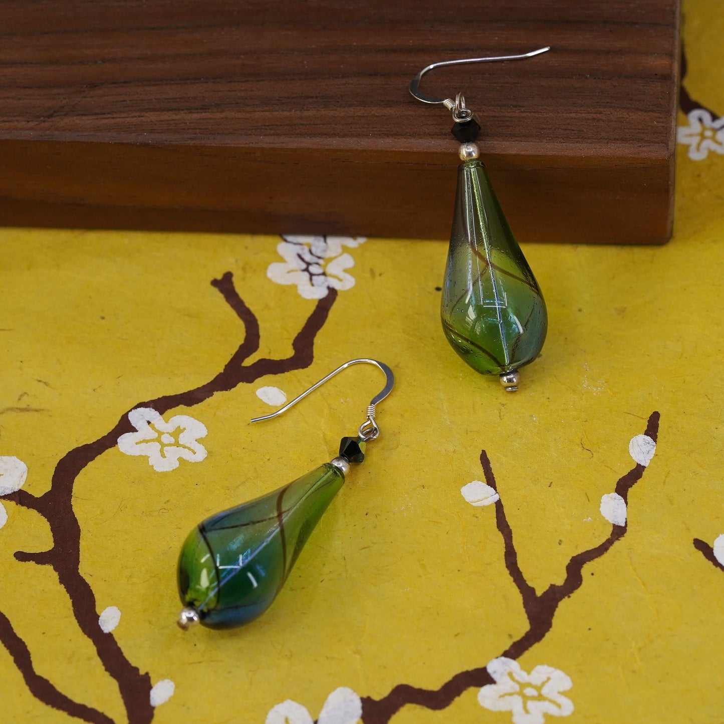 Vintage Sterling silver handmade earrings, 925 teardrop glass beads