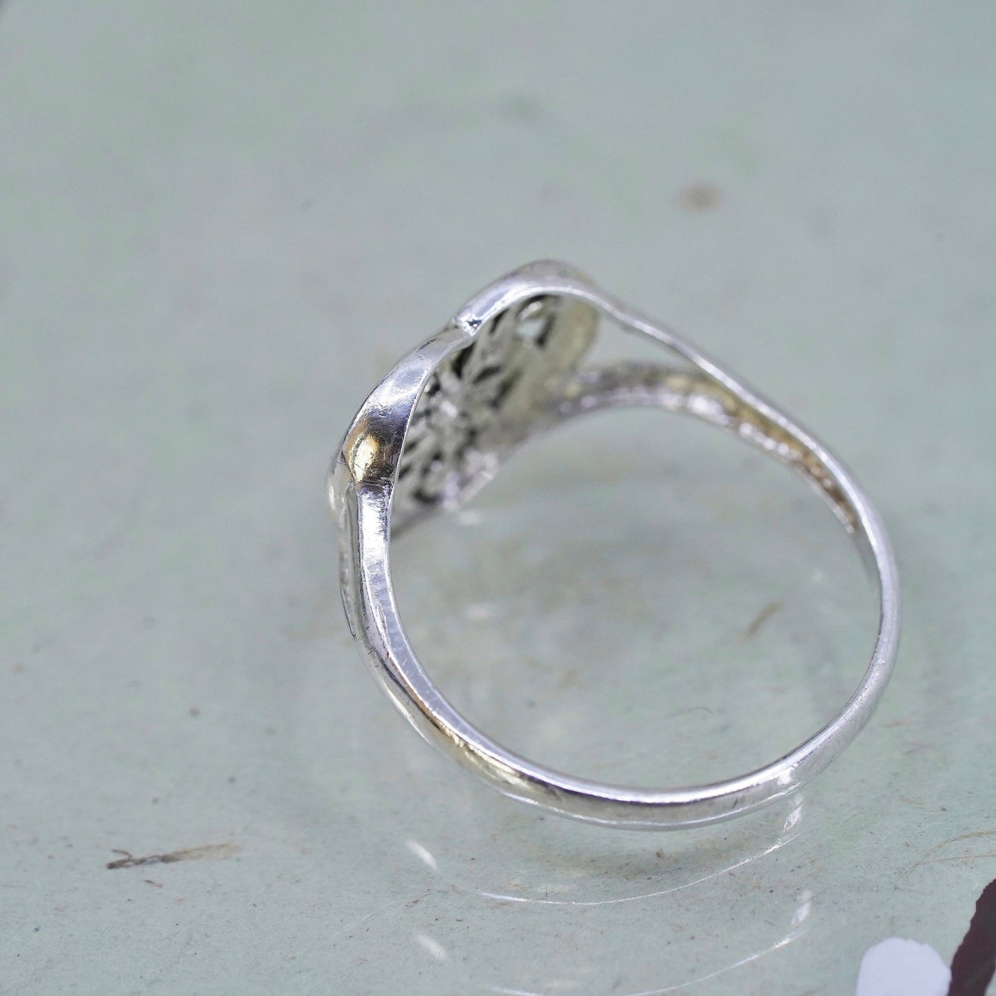 Size 7.5, Vintage sterling silver handmade wired ring, 925 filigree heart band