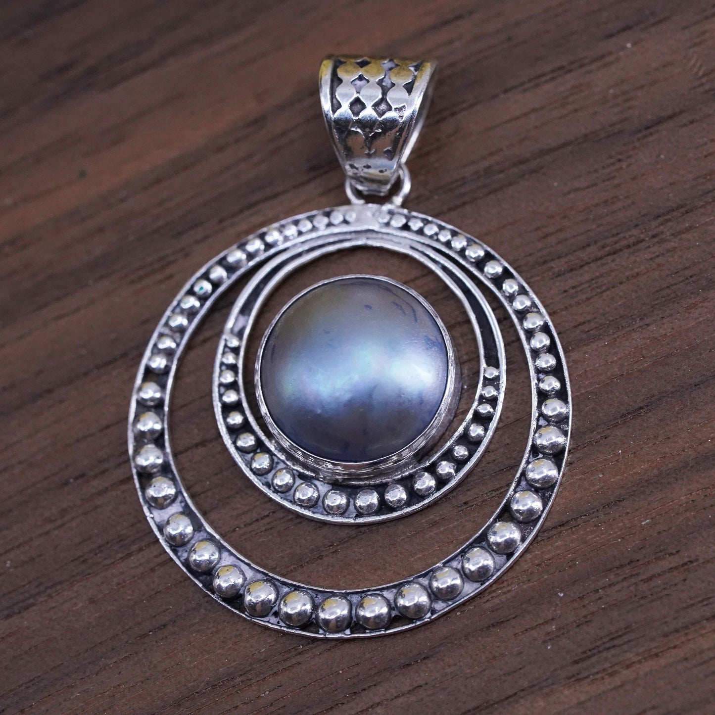Vintage Sterling silver handmade pendant, 925 silver with pearl and beads