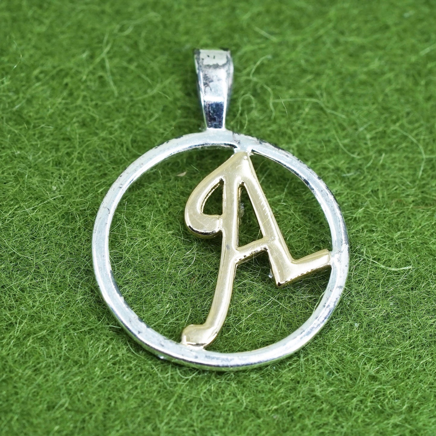 Vintage two tone sterling silver handmade pendant, 925 letter “A” charm
