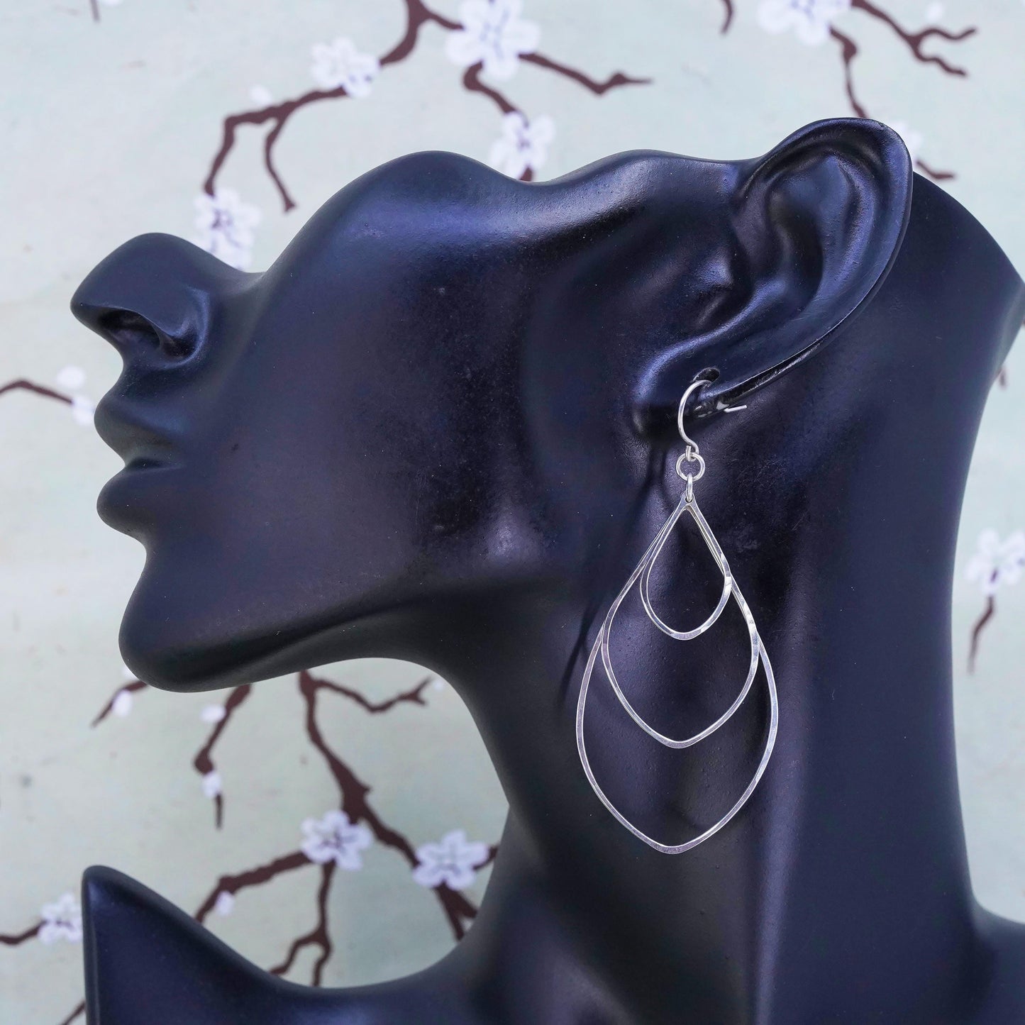 Vintage Sterling silver handmade earrings, multi 925 marquise dangles