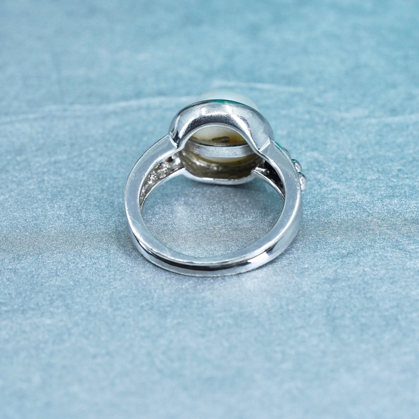 Size 7, vintage Sterling 925 silver handmade ring with pearl and beads