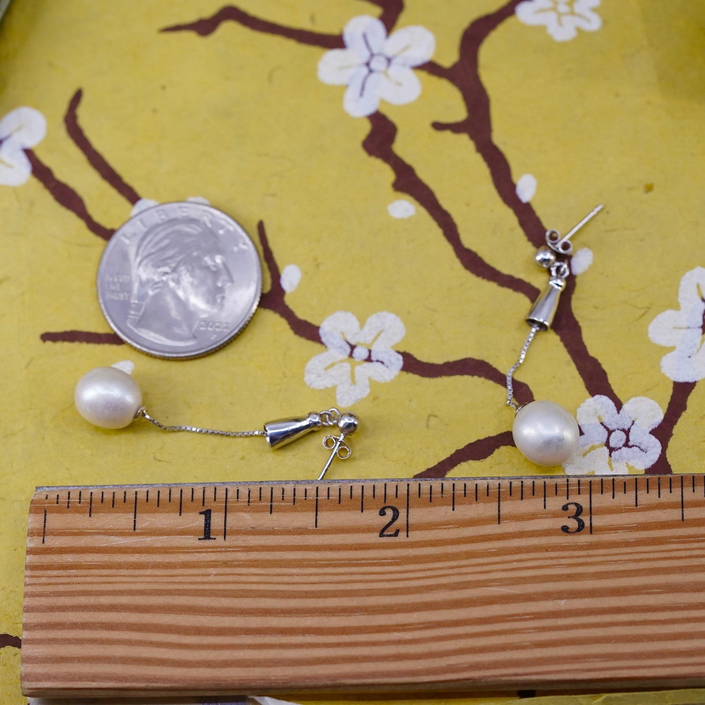 Vintage Sterling 925 silver handmade earrings with pearl drops