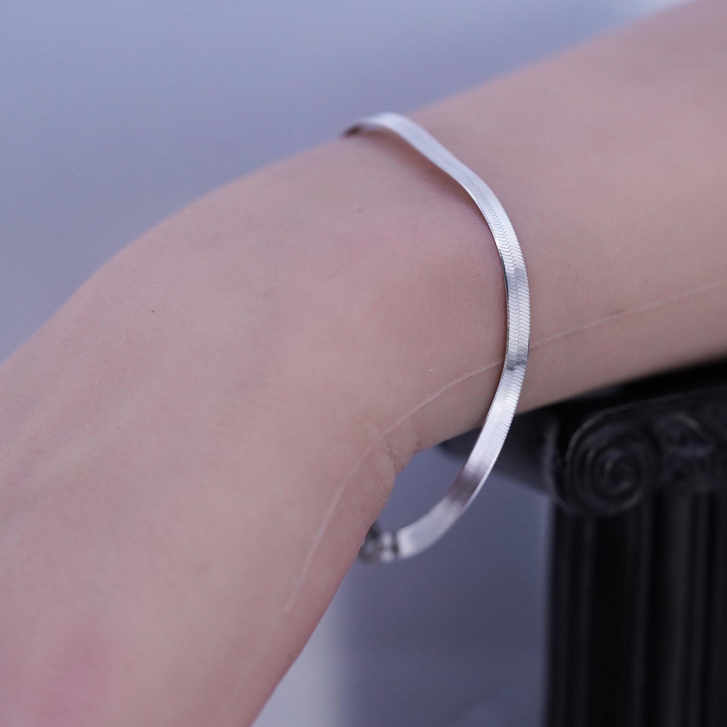 7" 3mm, Vintage Italian Sterling 925 silver bracelet, herringbone chain