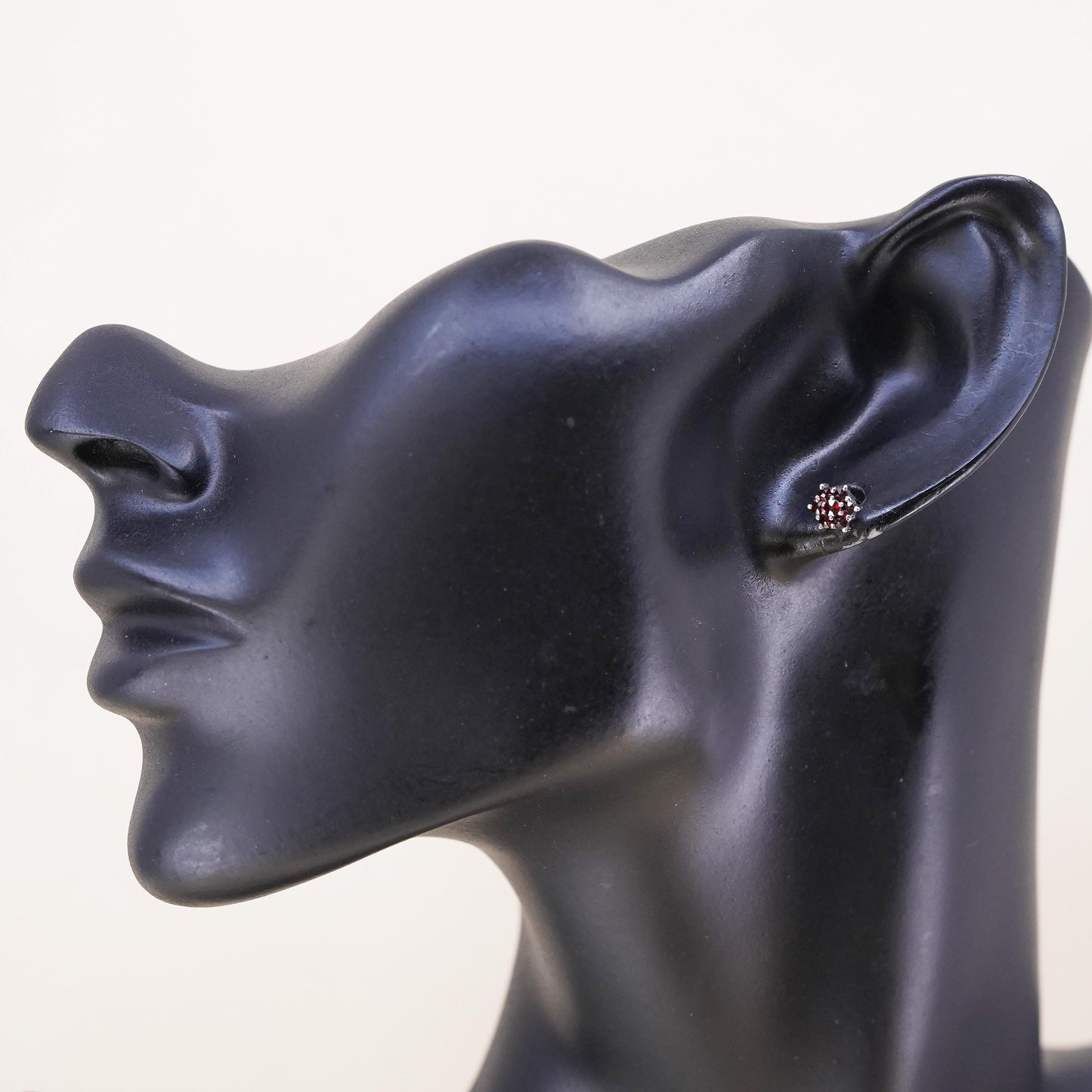 Vintage handmade single earring. Sterling 925 silver stud with Ruby