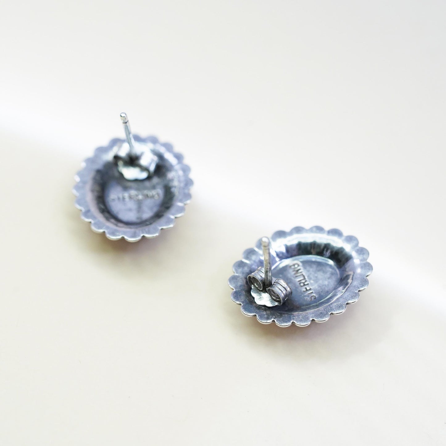 Vintage southwestern Sterling silver earrings, 925 oval studs with lapis lazuli