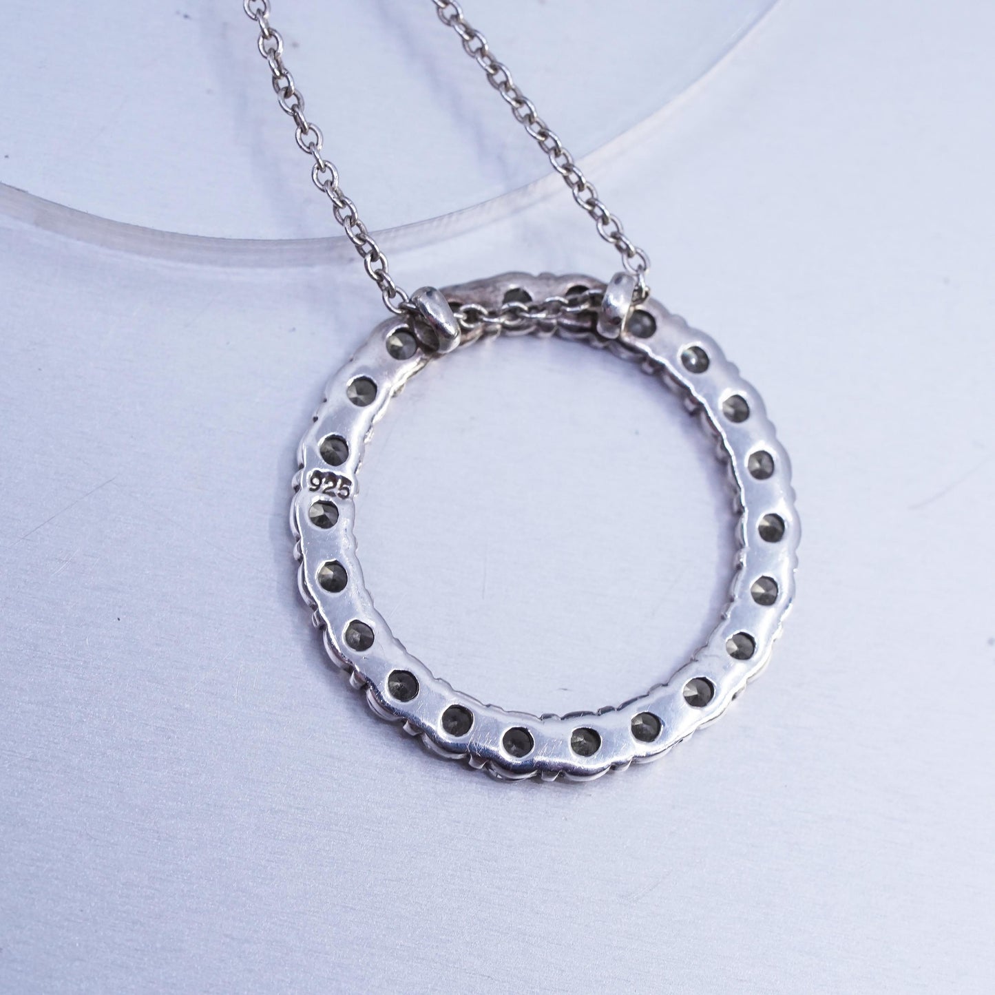 16+2”, Sterling 925 silver circle pendant necklace with circle pendant and Cz