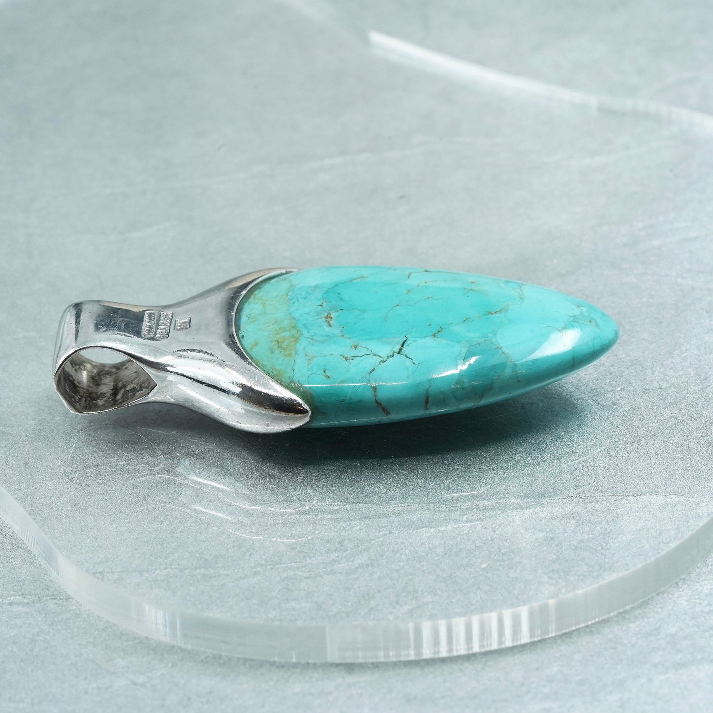 Vintage Barse sterling 925 silver handmade huge turquoise pendant charm