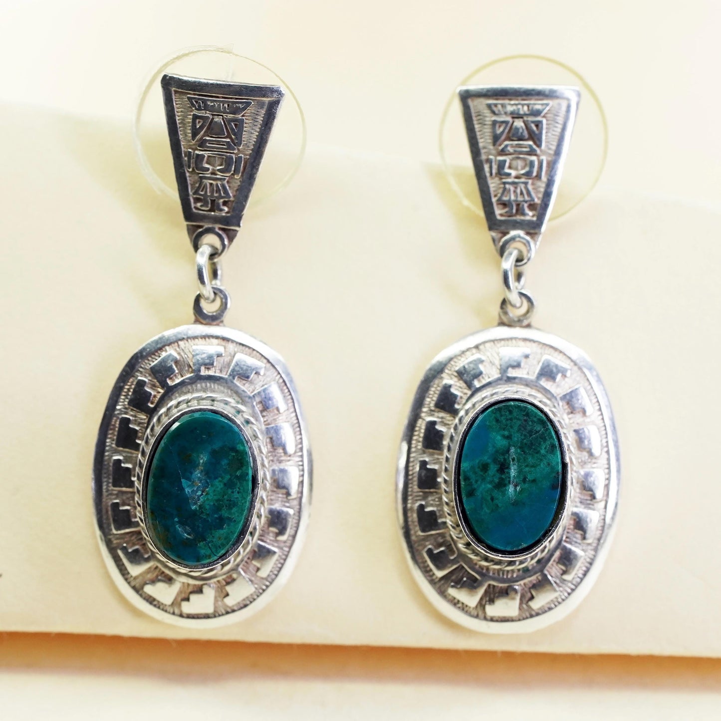 Native American Sterling 925 silver handmade oval earrings with turquoise