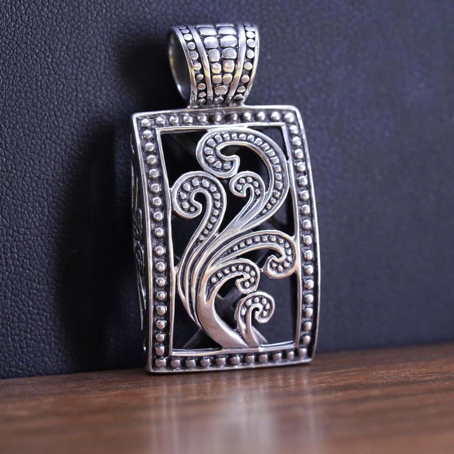 Vintage Sterling 925 silver handmade pendant, filigree diamond pendant