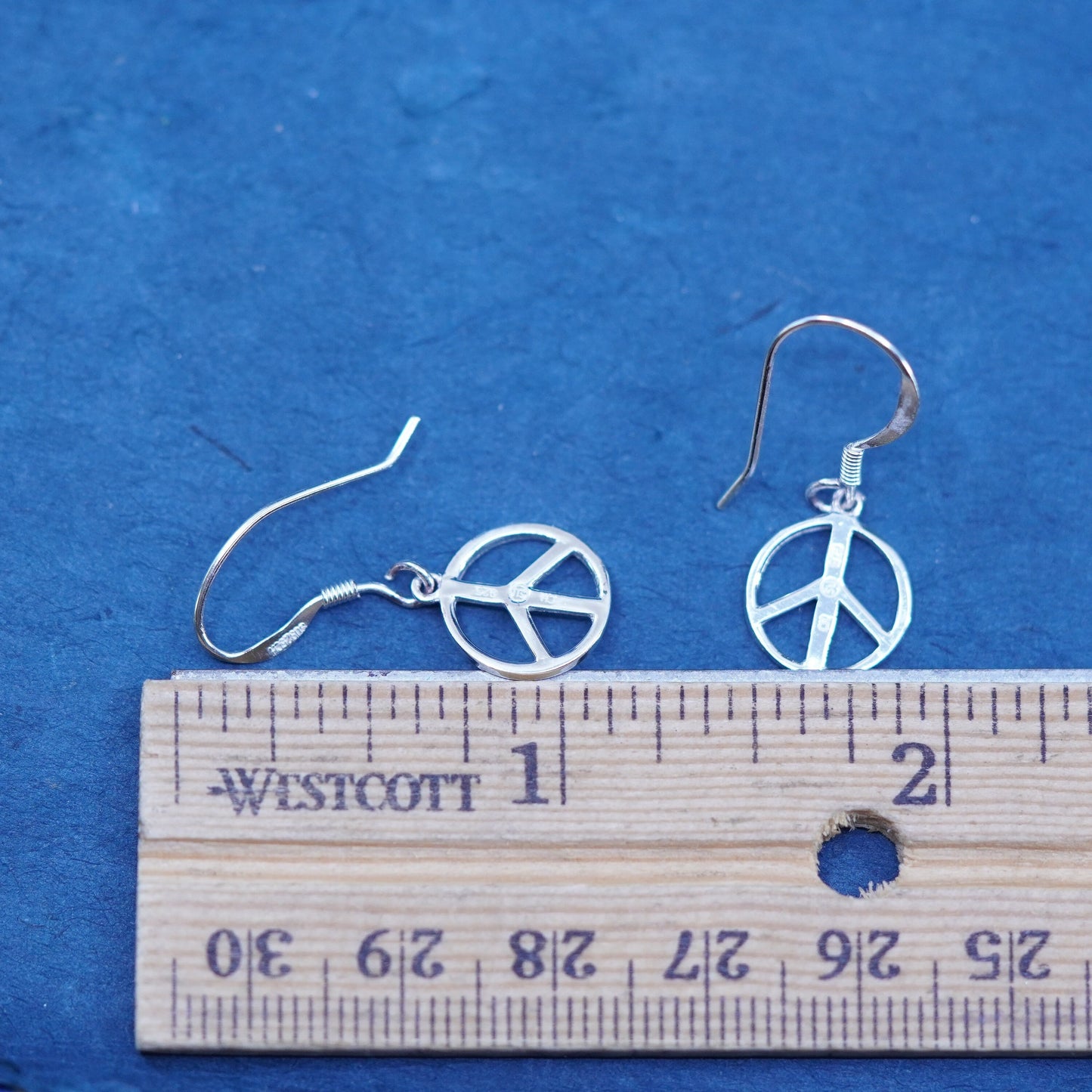 Vintage sterling 925 silver handmade earrings, CND peace sign