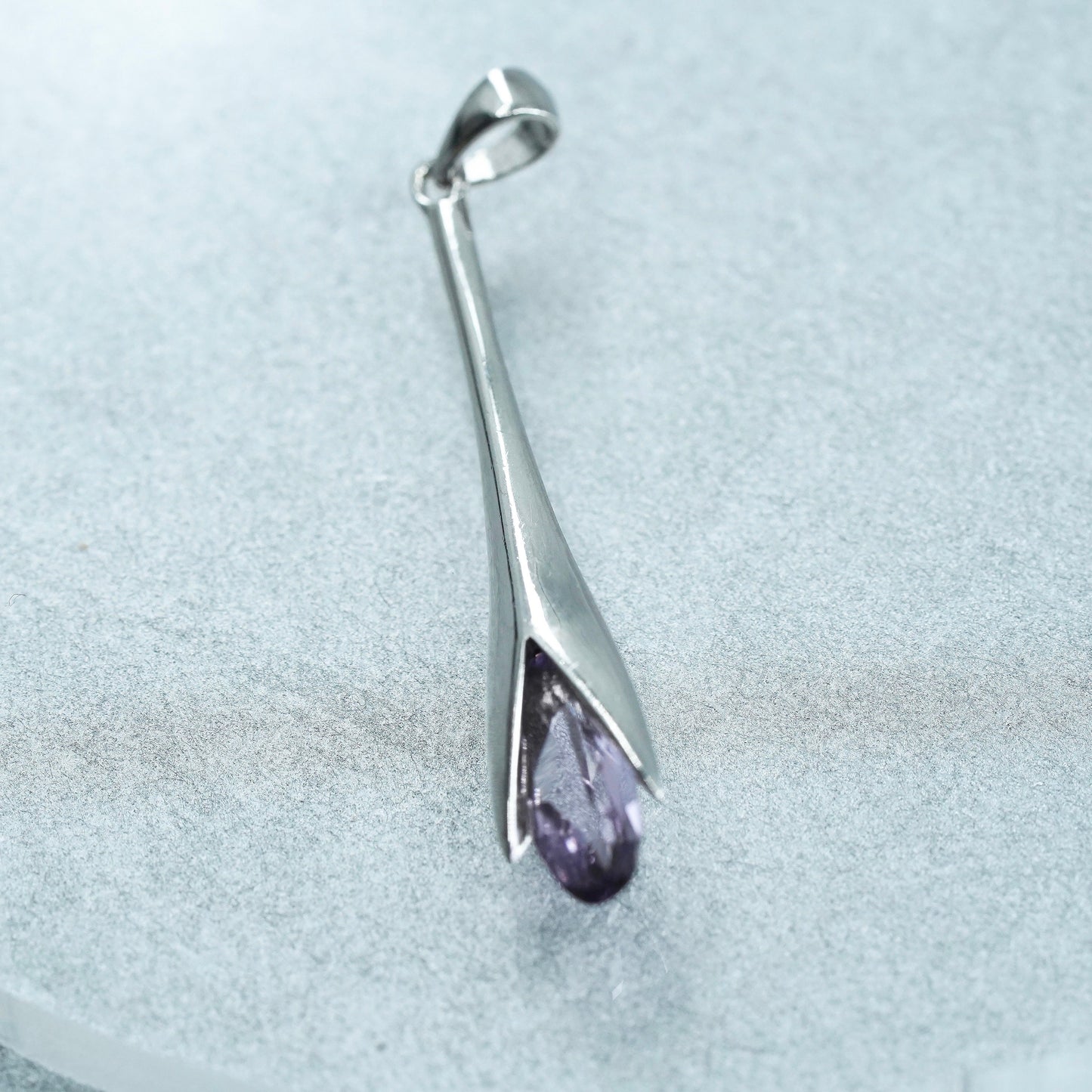 vintage sterling 925 silver handmade pendant with teardrop amethyst