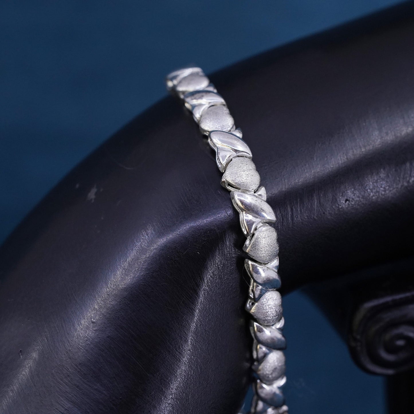 6.75" 6mm, vintage Sterling silver handmade chain, 925 heart tennis bracelet