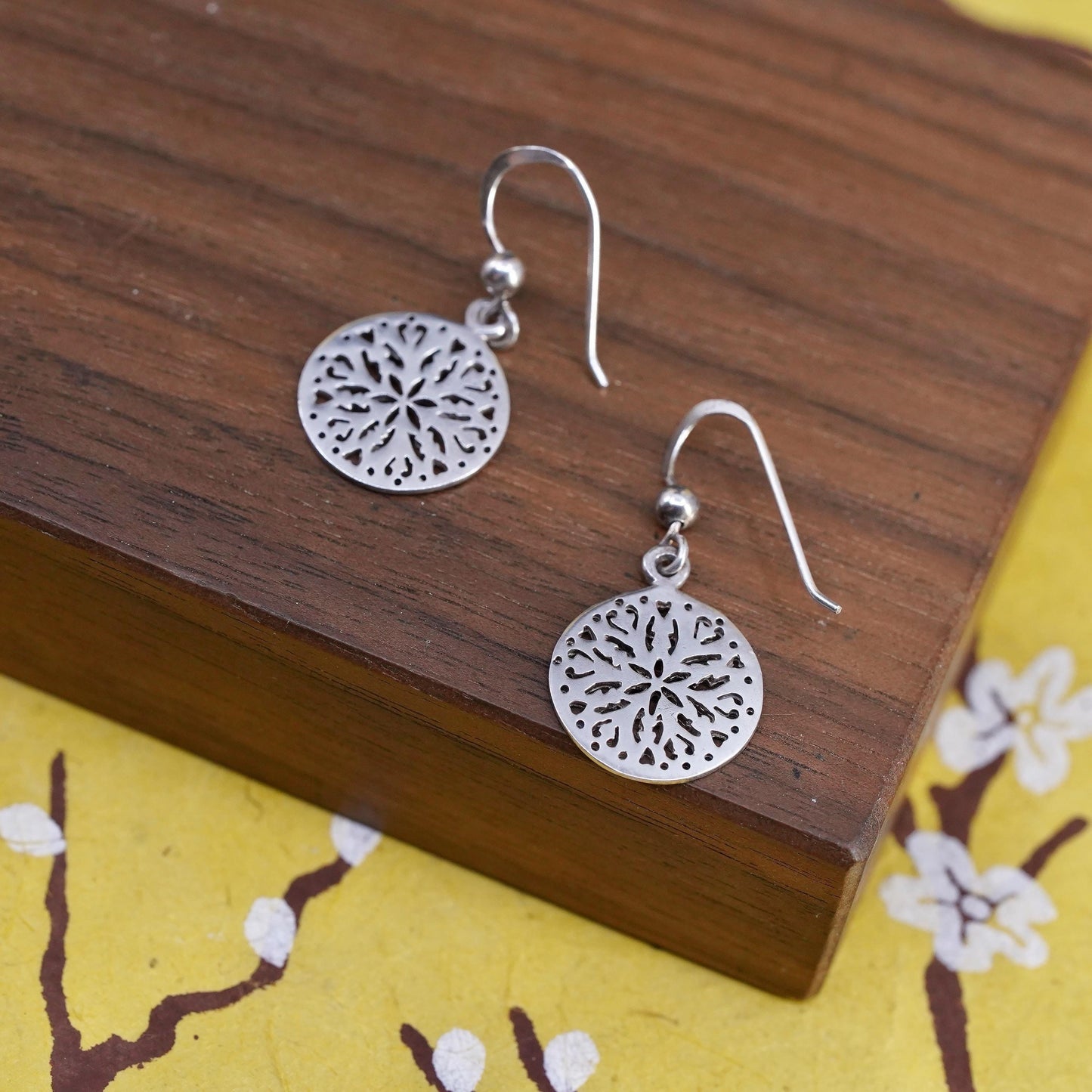 Vintage Sterling 925 silver handmade earrings with cut out dangles