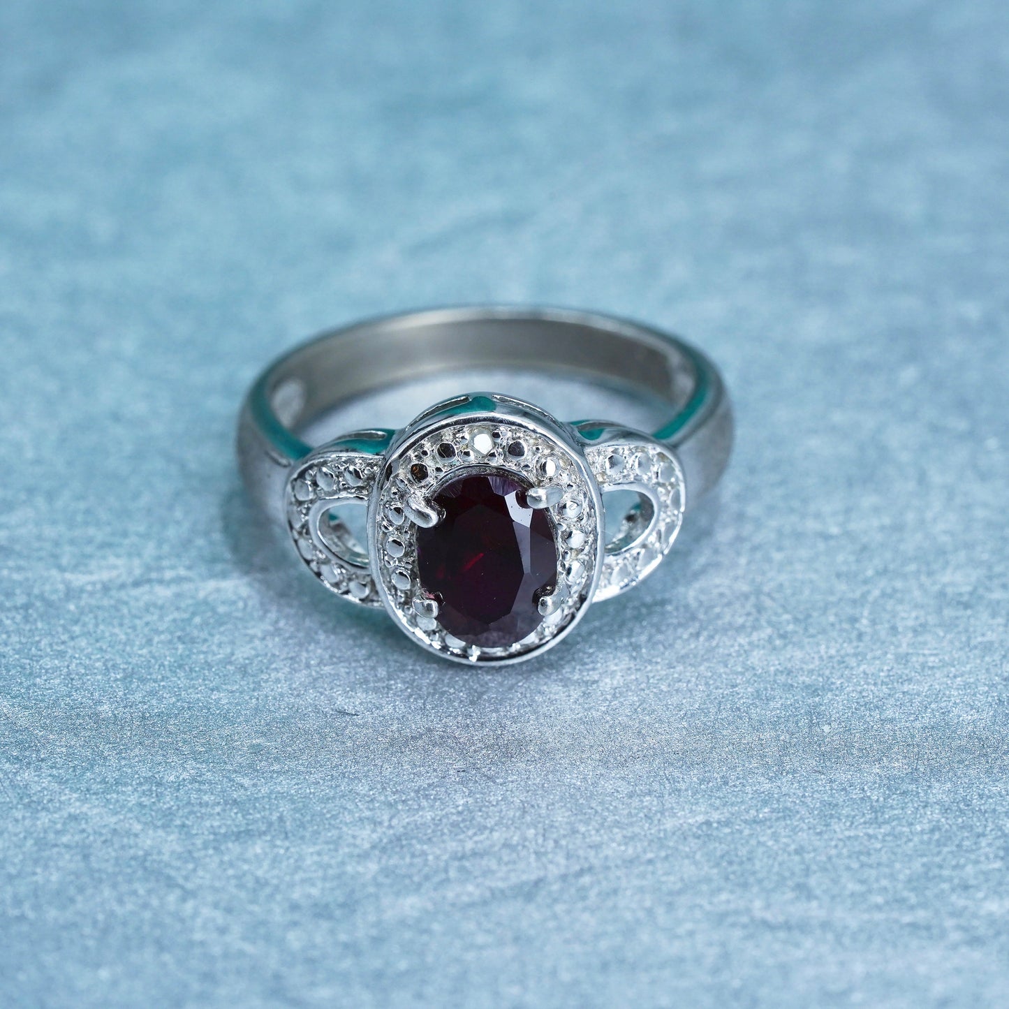 Size 8, vintage Sterling 925 silver ring with ruby and cz