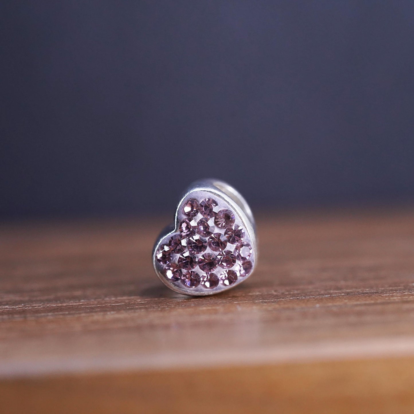 Italian IBB Sterling 925 silver handmade heart bead charm with pink cz