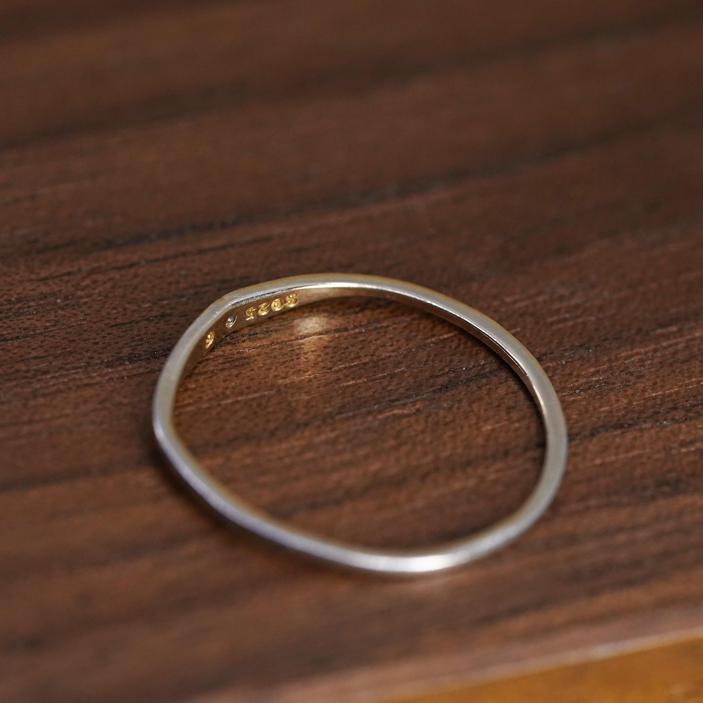 Size 6, VTG vermeil gold over Sterling silver handmade ring, 925 thin band cz