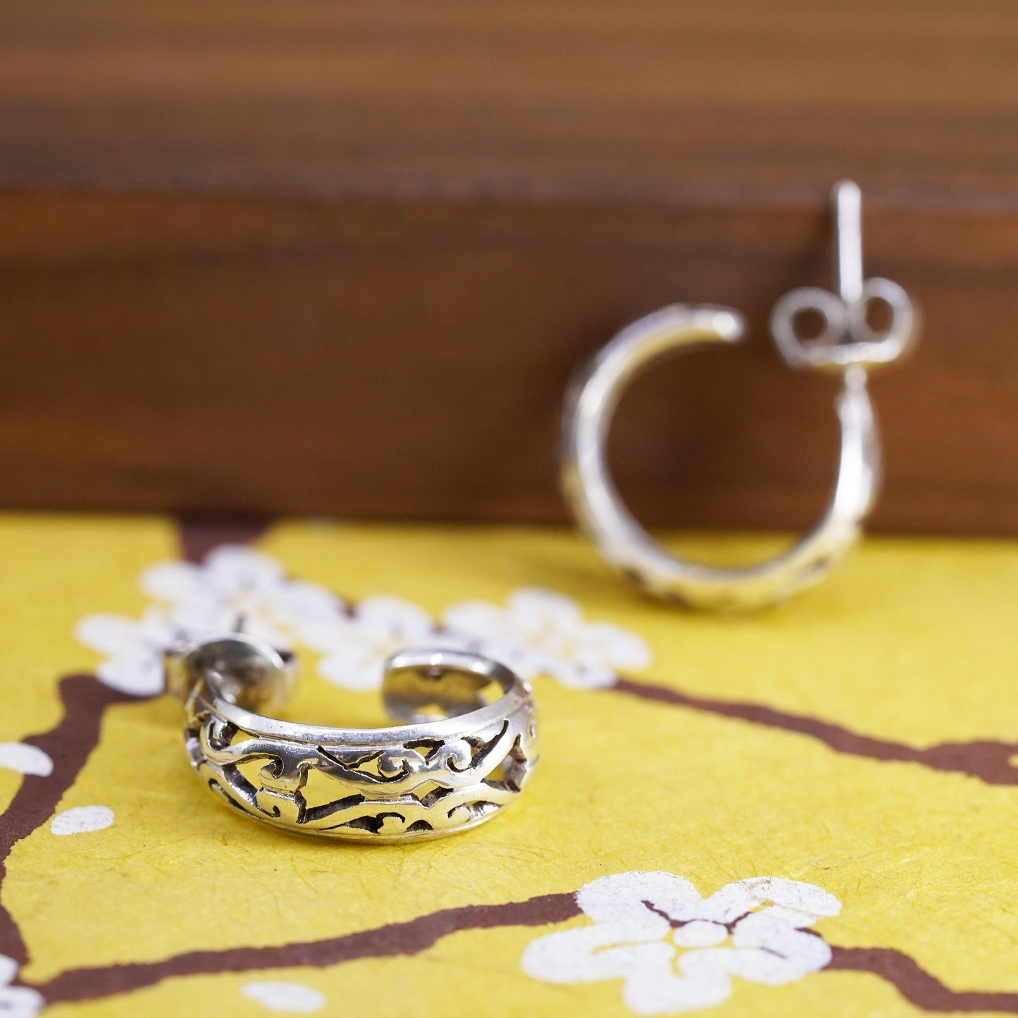 Vintage Sterling silver handmade earrings, 925 huggie, filigree hoops studs