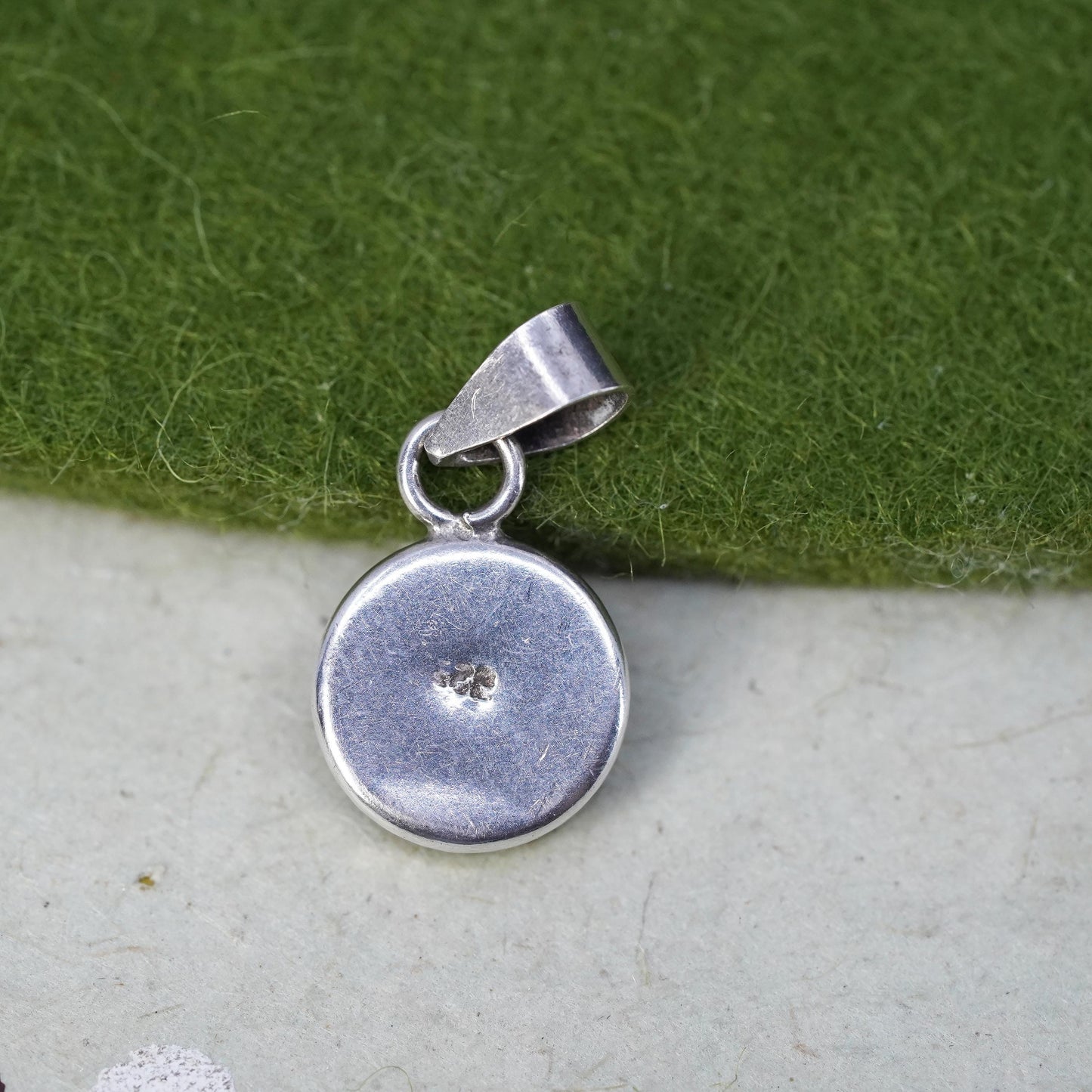 Vintage sterling silver handmade pendant, 925 yin yang circle with enamel inlay