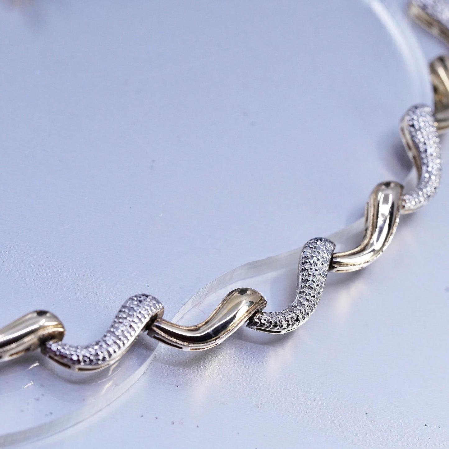 18", vermeil gold over Sterling 925 silver wavy tennis necklace cluster diamond