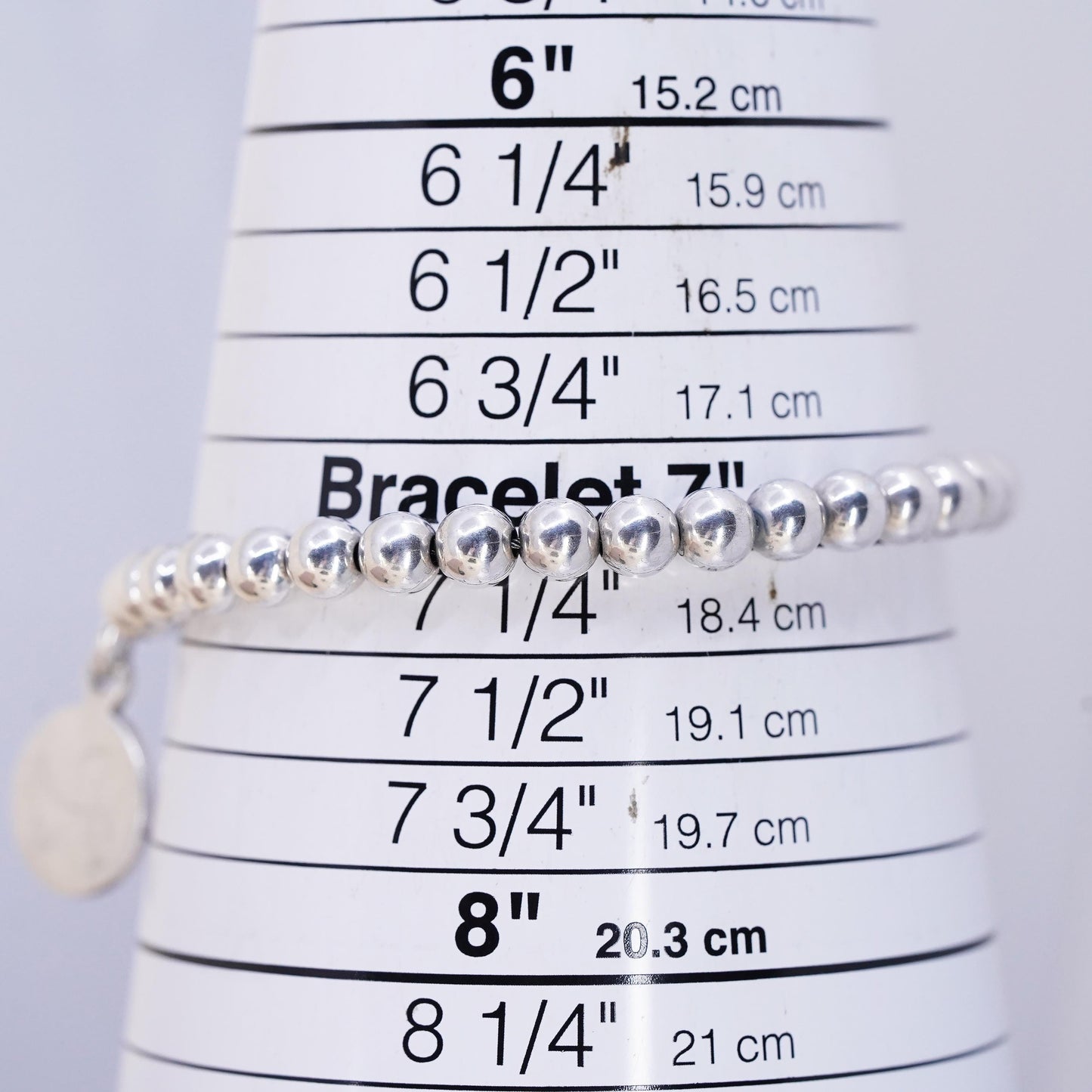 7” 5mm, Vintage sterling 925 silver bead bracelet tag charm engraved letter H