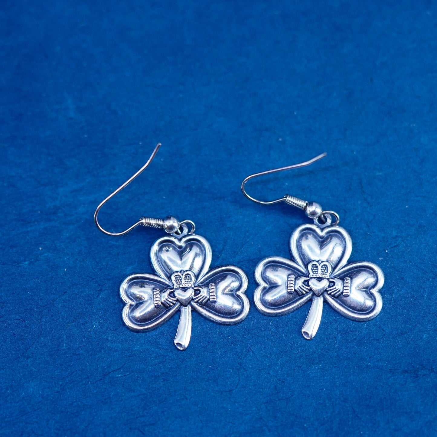 Sterling silver friendship earrings, 925 Irish claddagh holding heart hands