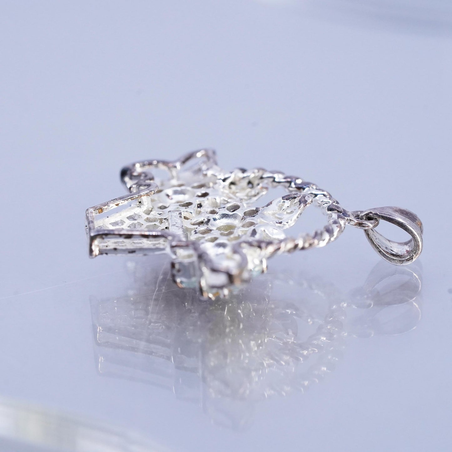 Vintage Sterling 925 Silver Flower Basket Pendant Multi Gemstone Floral Bouquet