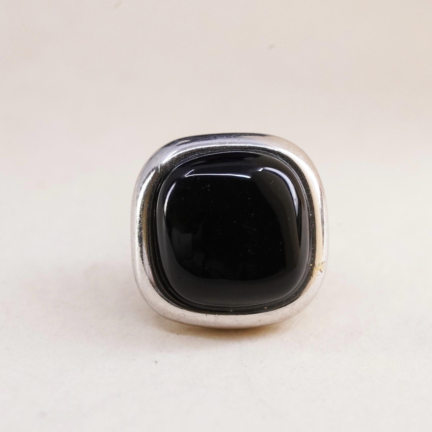 Vintage Sterling 925 silver handmade square stud with onyx, single earring