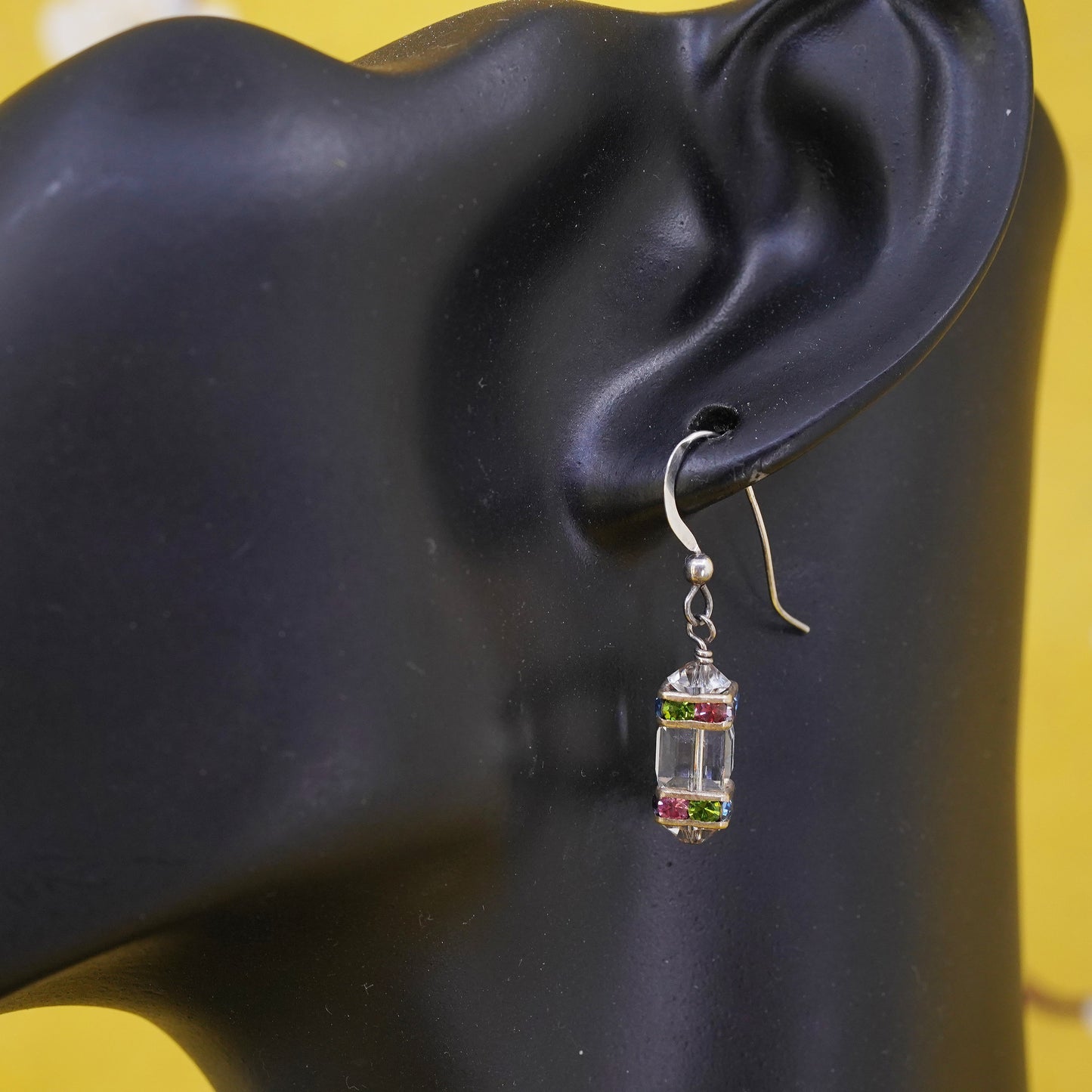 Vintage Sterling silver handmade earrings, 925 hooks with cube CZ